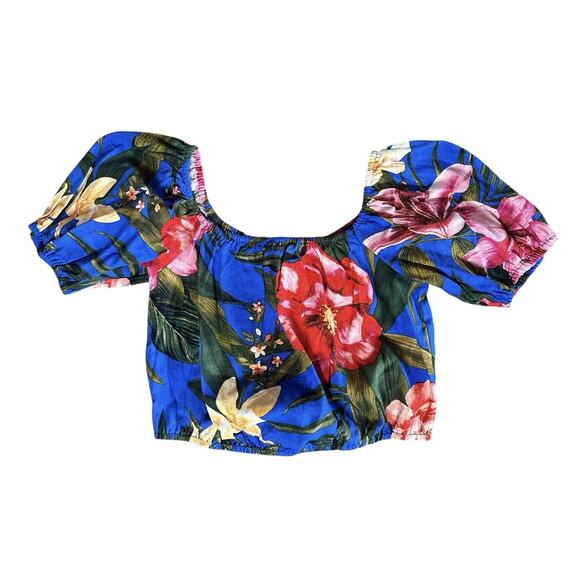 Revolve Cupcakes & Cashmere Crop Top & Pants Set Linen Blend Tropical Hawaiian - Picture 6 of 13